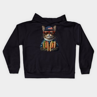 American Shorthair Hotdog Funny Patriotic 4th of July Cat Lover Kids Hoodie